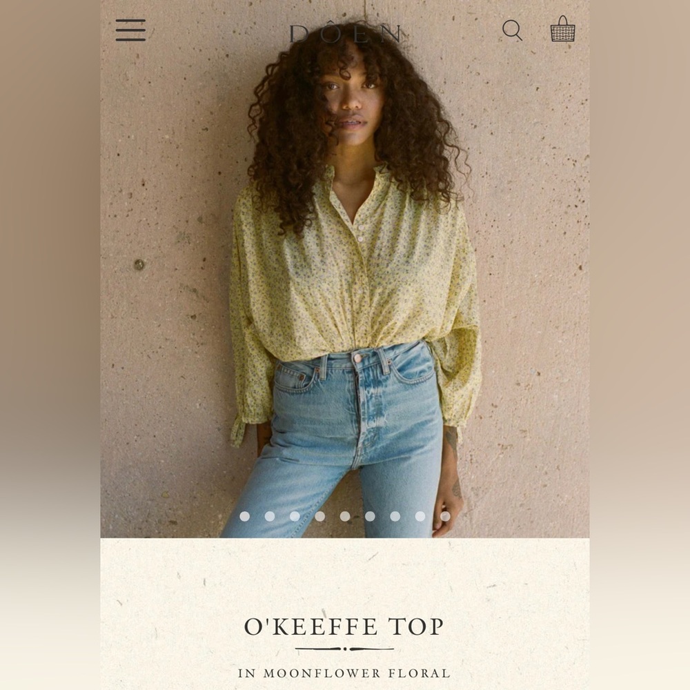 Doen Moonflower Floral O'Keeffe Top in Pale Yellow Floral